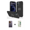 MARSİLYAN™- iPhone 12 Pro Max Kılıf Odak Form Prime - Siyah 20D Premium Cam Ekran Koruyucu + Neon Fosforlu Kamera Lens - SI