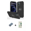 MARSİLYAN™- iPhone 12 Pro Max Kılıf Odak Form Prime - Siyah 20D Premium Cam Ekran Koruyucu + Shine Kamera Lens Koruma Cam - SH