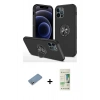 MARSİLYAN™- iPhone 12 Pro Max Kılıf Odak Form Prime - Siyah 20D Premium Cam Ekran Koruyucu + Shine Kamera Lens Koruma Cam - GS