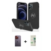 MARSİLYAN™- iPhone 12 Pro Max Kılıf Odak Form Prime - Siyah 20D Premium Cam Ekran Koruyucu + Turuncu Neon Fosforlu Kamera Lens