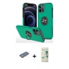 MARSİLYAN™- iPhone 12 Pro Max Kılıf Odak Form Prime - Siyah 20D Premium Cam Ekran Koruyucu + Yeşil Renkli Kamera Lens Koruma Cam