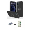 MARSİLYAN™- iPhone 12 Pro Max Kılıf Odak Form Prime - Siyah 20D Premium Cam Ekran Koruyucu + Yeşil Renkli Kamera Lens Koruma Cam