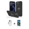 MARSİLYAN™- iPhone 12 Pro Max Kılıf Odak Form Prime - Siyah 34D Izgaralı Cam + Lacivert Shine Kamera Lens