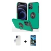 MARSİLYAN™- iPhone 12 Pro Max Kılıf Odak Form Prime - Siyah 34D Izgaralı Cam + Lacivert Shine Kamera Lens