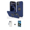 MARSİLYAN™- iPhone 12 Pro Max Kılıf Odak Form Prime - Siyah 34D Izgaralı Cam + Lacivert Shine Kamera Lens