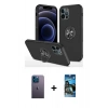 MARSİLYAN™- iPhone 12 Pro Max Kılıf Odak Form Prime - Siyah 34D Izgaralı Cam + Neon Fosforlu Kamera Lens - MI