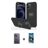MARSİLYAN™- iPhone 12 Pro Max Kılıf Odak Form Prime - Siyah 34D Izgaralı Cam + Neon Fosforlu Kamera Lens - BZ