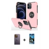 MARSİLYAN™- iPhone 12 Pro Max Kılıf Odak Form Prime - Siyah 34D Izgaralı Cam + Neon Fosforlu Kamera Lens - SI