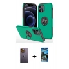 MARSİLYAN™- iPhone 12 Pro Max Kılıf Odak Form Prime - Siyah 34D Izgaralı Cam + Neon Fosforlu Kamera Lens - SI