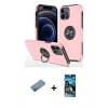 MARSİLYAN™- iPhone 12 Pro Max Kılıf Odak Form Prime - Siyah 34D Izgaralı Cam + Pembe Shine Kamera Lens Koruma Cam