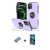 MARSİLYAN™- iPhone 12 Pro Max Kılıf Odak Form Prime - Siyah 34D Izgaralı Cam + Pembe Shine Kamera Lens Koruma Cam