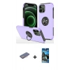 MARSİLYAN™- iPhone 12 Pro Max Kılıf Odak Form Prime - Siyah 34D Izgaralı Cam + Renkli Kamera Lens Koruma Cam - PE