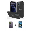 MARSİLYAN™- iPhone 12 Pro Max Kılıf Odak Form Prime - Siyah 34D Izgaralı Cam + Neon Fosforlu Kamera Lens - YL