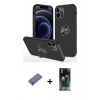 MARSİLYAN™- iPhone 12 Pro Max Kılıf Odak Form Prime - Siyah 360 Mat Full Body Arka Koruyucu + Metal Kamera Lens Koruma Cam - GD
