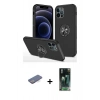 MARSİLYAN™- iPhone 12 Pro Max Kılıf Odak Form Prime - Siyah 360 Mat Full Body Arka Koruyucu + Renkli Kamera Lens Koruma Cam - MI