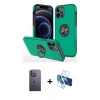 MARSİLYAN™- iPhone 12 Pro Max Kılıf Odak Form Prime - Siyah 3D Antistatik Cam Ekran Koruyucu + Neon Fosforlu Kamera Lens - BZ