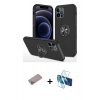MARSİLYAN™- iPhone 12 Pro Max Kılıf Odak Form Prime - Siyah 3D Antistatik Cam Ekran Koruyucu + Sierra Blue Shine Kamera Lens Koruma Cam