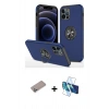MARSİLYAN™- iPhone 12 Pro Max Kılıf Odak Form Prime - Siyah 3D Antistatik Cam Ekran Koruyucu + Sierra Blue Shine Kamera Lens Koruma Cam