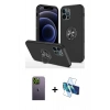 MARSİLYAN™- iPhone 12 Pro Max Kılıf Odak Form Prime - Siyah 3D Antistatik Cam Ekran Koruyucu + Neon Fosforlu Kamera Lens - YL