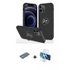 MARSİLYAN™- iPhone 12 Pro Max Kılıf Odak Form Prime - Siyah 3D Antistatik Cam Ekran Koruyucu + Renkli Kamera Lens Koruma Cam - YL