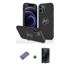 MARSİLYAN™- iPhone 12 Pro Max Kılıf Odak Form Prime - Siyah 3D Antistatik Hayalet Cam Ekran Koruyucu + Metal Kamera Lens Koruma Cam - GD