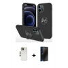 MARSİLYAN™- iPhone 12 Pro Max Kılıf Odak Form Prime - Siyah 3D Antistatik Hayalet Cam Ekran Koruyucu + Shine Kamera Lens - GD