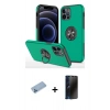 MARSİLYAN™- iPhone 12 Pro Max Kılıf Odak Form Prime - Siyah 3D Antistatik Hayalet Cam Ekran Koruyucu + Mavi Shine Kamera Lens Koruma Cam