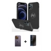 MARSİLYAN™- iPhone 12 Pro Max Kılıf Odak Form Prime - Siyah 3D Antistatik Hayalet Cam Ekran Koruyucu + Sarı Neon Fosforlu Kamera Lens
