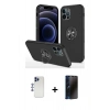 MARSİLYAN™- iPhone 12 Pro Max Kılıf Odak Form Prime - Siyah 3D Antistatik Hayalet Cam Ekran Koruyucu + Shine Kamera Lens - LT