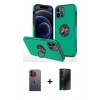 MARSİLYAN™- iPhone 12 Pro Max Kılıf Odak Form Prime - Siyah 3D Antistatik Hayalet Cam Ekran Koruyucu + Neon Fosforlu Kamera Lens - TU