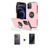 MARSİLYAN™- iPhone 12 Pro Max Kılıf Odak Form Prime - Siyah 3D Antistatik Hayalet Cam Ekran Koruyucu + Neon Fosforlu Kamera Lens - YL
