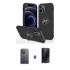 MARSİLYAN™- iPhone 12 Pro Max Kılıf Odak Form Prime - Siyah 3D Antistatik Hayalet Cam Ekran Koruyucu + Neon Fosforlu Kamera Lens - YL