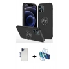 MARSİLYAN™- iPhone 12 Pro Max Kılıf Odak Form Prime - Siyah 3D Antistatik Seramik Nano Ekran Koruyucu + Shine Kamera Lens - LT