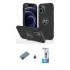 MARSİLYAN™- iPhone 12 Pro Max Kılıf Odak Form Prime - Siyah 5D Eko Cam Ekran Koruyucu + Metal Kamera Lens Koruma Cam - KI