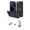 MARSİLYAN™- iPhone 12 Pro Max Kılıf Odak Form Prime - Siyah 5D Eko Cam Ekran Koruyucu + Shine Kamera Lens Koruma Cam - MI