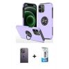 MARSİLYAN™- iPhone 12 Pro Max Kılıf Odak Form Prime - Siyah 5D Eko Cam Ekran Koruyucu + Neon Fosforlu Kamera Lens - BZ