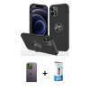 MARSİLYAN™- iPhone 12 Pro Max Kılıf Odak Form Prime - Siyah 5D Eko Cam Ekran Koruyucu + Neon Fosforlu Kamera Lens - YL