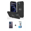 MARSİLYAN™- iPhone 12 Pro Max Kılıf Odak Form Prime - Siyah 5D Eko Cam Ekran Koruyucu + Neon Fosforlu Kamera Lens - MI