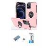 MARSİLYAN™- iPhone 12 Pro Max Kılıf Odak Form Prime - Siyah 5D Eko Cam Ekran Koruyucu + Pembe Shine Kamera Lens Koruma Cam
