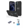 MARSİLYAN™- iPhone 12 Pro Max Kılıf Odak Form Prime - Siyah 5D Eko Cam Ekran Koruyucu + Renkli Kamera Lens Koruma Cam - PE