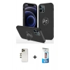 MARSİLYAN™- iPhone 12 Pro Max Kılıf Odak Form Prime - Siyah 5D Eko Cam Ekran Koruyucu + Shine Kamera Lens - GD