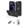 MARSİLYAN™- iPhone 12 Pro Max Kılıf Odak Form Prime - Siyah 6D Mat Seramik Hayalet Nano Ekran Koruyucu + Siyah Shine Kamera Lens Koruma Cam