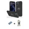 MARSİLYAN™- iPhone 12 Pro Max Kılıf Odak Form Prime - Siyah Bilvis Hayalet Cam Ekran Koruyucu + Shine Kamera Lens Koruma Cam - GS