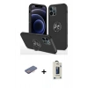 MARSİLYAN™- iPhone 12 Pro Max Kılıf Odak Form Prime - Siyah Bilvis Hayalet Cam Ekran Koruyucu + Renkli Kamera Lens Koruma Cam - PE