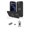 MARSİLYAN™- iPhone 12 Pro Max Kılıf Odak Form Prime - Siyah Bilvis Hayalet Cam Ekran Koruyucu + Renkli Kamera Lens Koruma Cam - SI