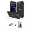 MARSİLYAN™- iPhone 12 Pro Max Kılıf Odak Form Prime - Siyah Bilvis Hayalet Cam Ekran Koruyucu + Shine Kamera Lens Koruma Cam - SABE