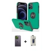 MARSİLYAN™- iPhone 12 Pro Max Kılıf Odak Form Prime - Siyah Bilvis Hayalet Cam Ekran Koruyucu + Yeşil Neon Fosforlu Kamera Lens