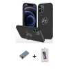MARSİLYAN™- iPhone 12 Pro Max Kılıf Odak Form Prime - Siyah Joko 5D Cam + Kırmızı Metal Kamera Lens Koruma Cam