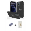 MARSİLYAN™- iPhone 12 Pro Max Kılıf Odak Form Prime - Siyah Mat Seramik Nano Ekran Koruyucu + Metal Kamera Lens Koruma Cam - GD