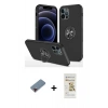 MARSİLYAN™- iPhone 12 Pro Max Kılıf Odak Form Prime - Siyah Mat Seramik Nano Ekran Koruyucu + Metal Kamera Lens Koruma Cam - KI